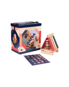 KAPLA® Кутия 120 дървени елементи-натурално,синьо,розово,червено